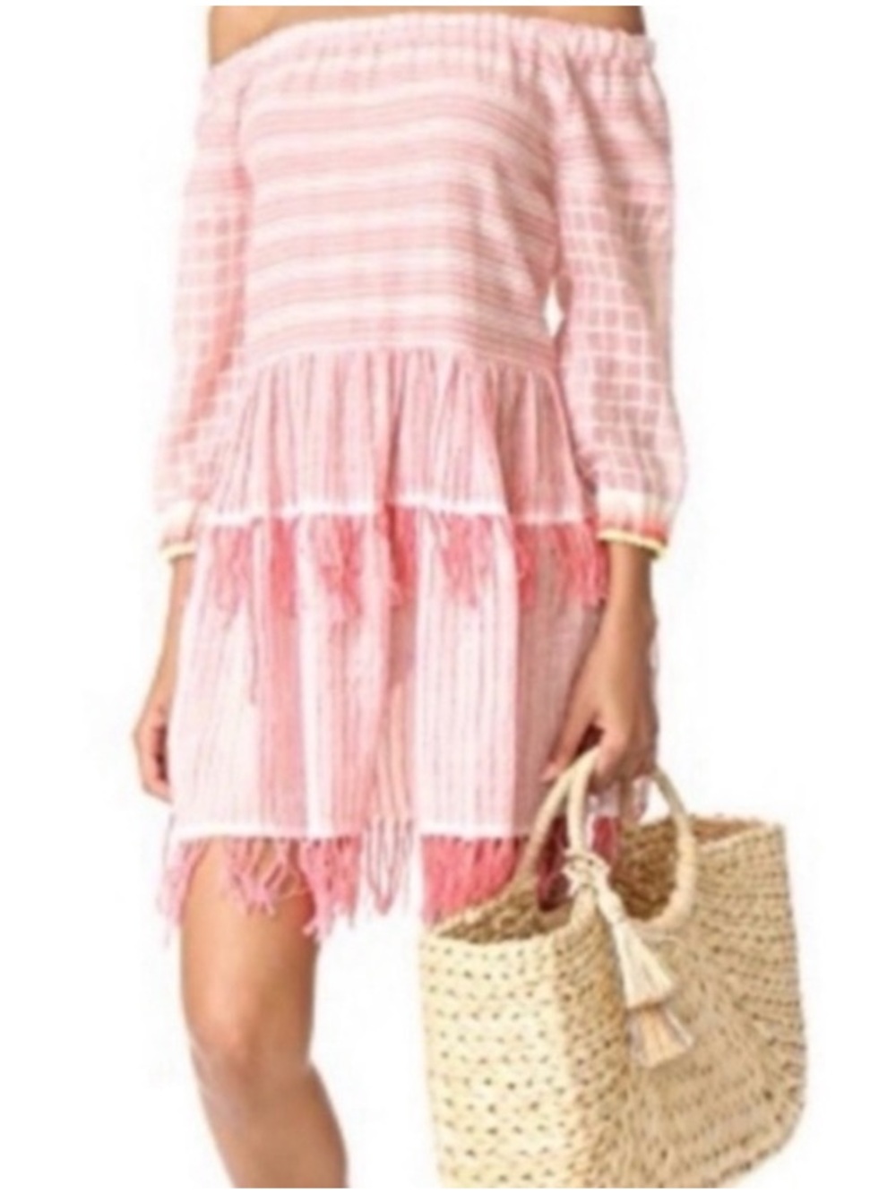 šLemlem Cotton Dress Fringe Stripe - Pink - Boho Size Small NET-A-PORTER - NWT